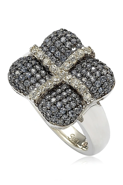 Suzy Levian Sterling Silver Blue Sapphire, Lab Grown White Sapphire & Diamond Wrapped Cushion Ring