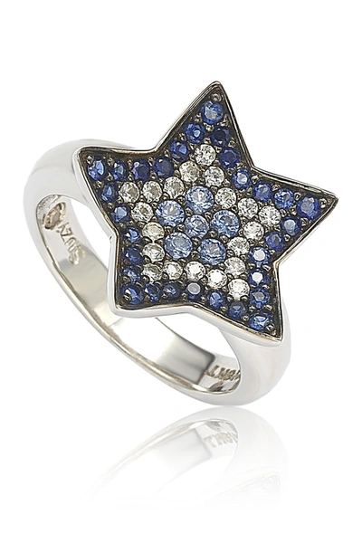 Suzy Levian Sterling Silver Sapphire Brown Diamond Accent Star Ring In Blue