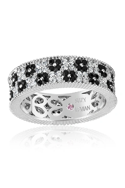 Suzy Levian Sterling Silver Black & White Cz Eternity Band