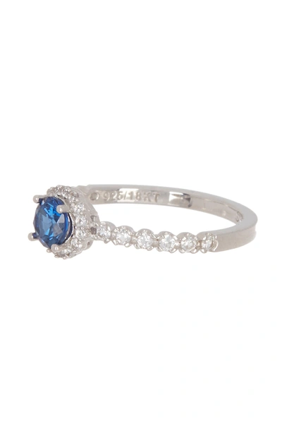 Suzy Levian Sterling Silver Sapphire Halo Ring In Blue