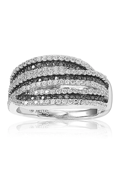 Suzy Levian Sterling Silver Pave Set Cz Ring In Black