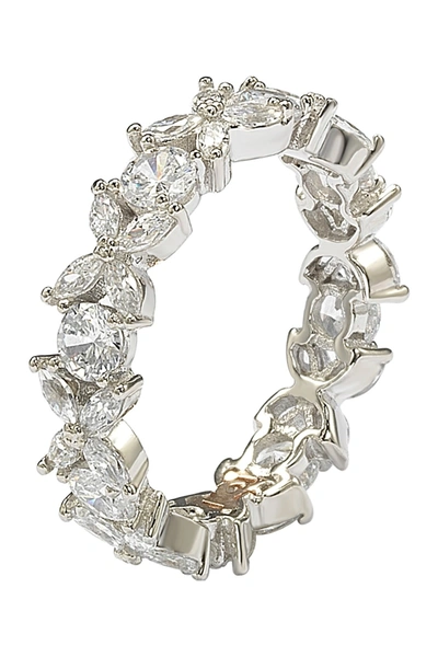Suzy Levian Sterling Silver Cz Floral Eternity Band In White