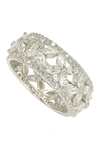 Suzy Levian Sterling Silver Cz Cutout Flower Ring In White