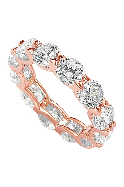 Suzy Levian Rose-tone Sterling Silver Round Cut Cz Eternity Band Ring