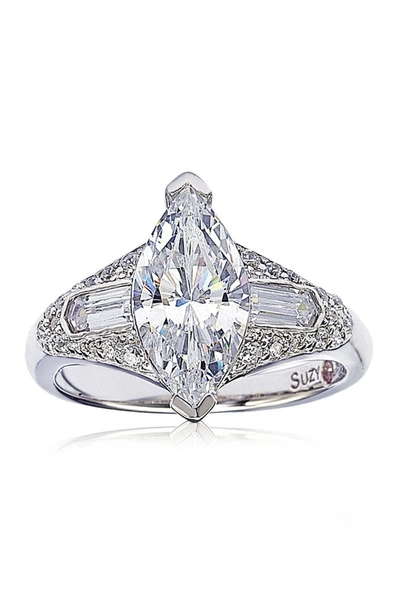 Suzy Levian Sterling Silver Marquise White Cz Ring