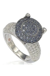 Suzy Levian Sterling Silver Pave Blue Cz Ring In Blue