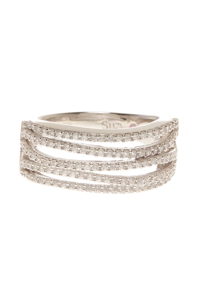 Suzy Levian Sterling Silver Cz Gladiator Ring In White