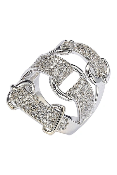 Suzy Levian Sterling Silver Cz Triple Buckle Ring In White