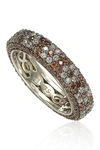 Suzy Levian Sterling Silver Cz Brown & White Flower Eternity Band In Chocolate