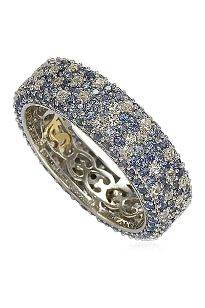 Suzy Levian Sterling Silver Pavé Blue Sapphire & Created White Sapphire Ring