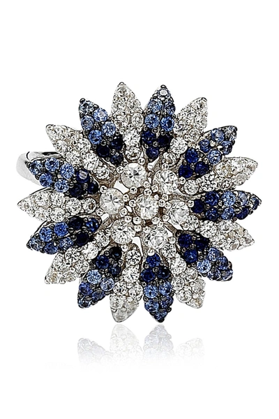Suzy Levian Created Sapphire, Sapphire & Diamond Flower Ring In Blue