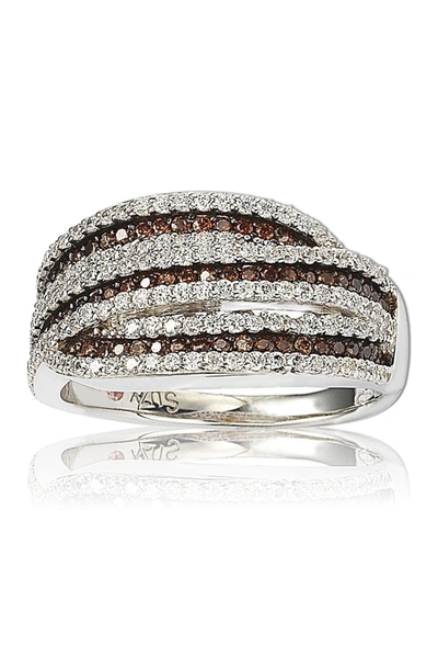 Suzy Levian Sterling Silver White & Chocolate Cz Ring In Brown