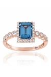 Suzy Levian Emerald-cut Cz Center Stone Ring In Blue