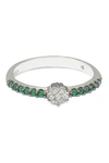 SUZY LEVIAN SUZY LEVIAN STERLING SILVER WHITE CZ CLUSTER & PAVÉ GREEN CZ BAND RING,636225490571