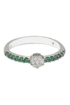 Suzy Levian Sterling Silver White Cz Cluster & Pavé Green Cz Band Ring In Green