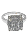 Suzy Levian Sterling Silver Prong Set Cushion Shape Pave Cz Ring In Blue