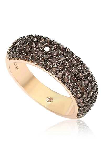 Suzy Levian Rose-tone Sterling Silver Pave Chocolate Cz Eternity Band Ring In Brown