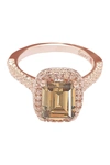 Suzy Levian Rose Tone Sterling Silver Emerald Cut Cz Ring In Brown