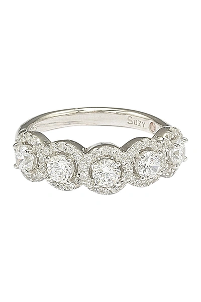 Suzy Levian Sterling Silver Round-cut Cz Halo Ring In White