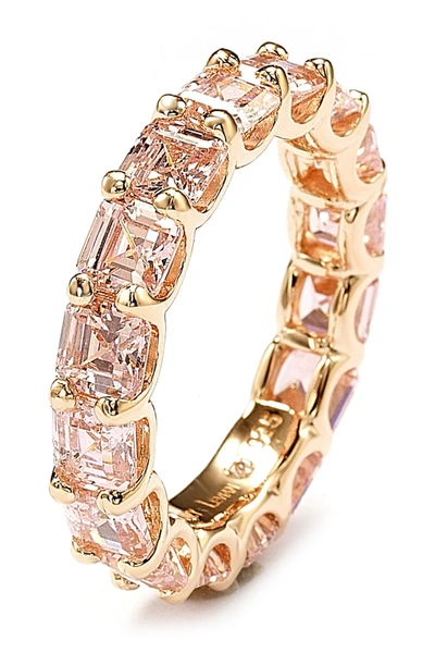 Suzy Levian Rose-tone Sterling Silver Princess-cut Cz Eternity Ring In Pink