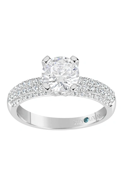 Suzy Levian Bridal Pave Cz Sterling Silver Engagement Ring In White