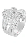 Suzy Levian Sterling Silver Cz Weaving Wide Band Ring In White