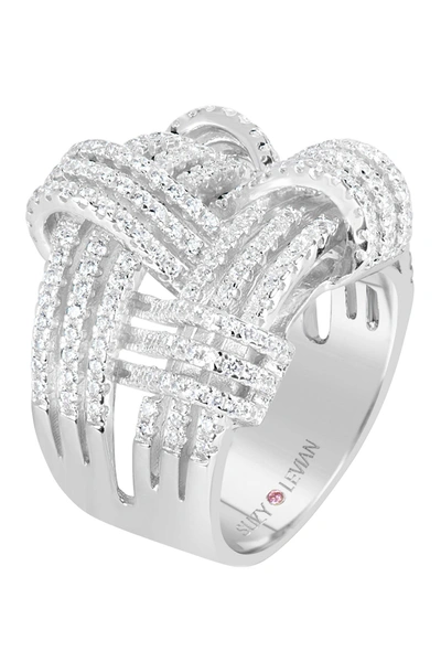 Suzy Levian Sterling Silver Cz Weaving Wide Band Ring In White