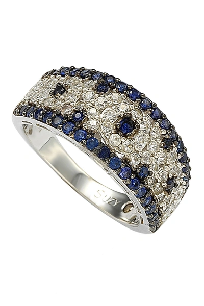 Suzy Levian Sterling Silver Blue Sapphire, Lab Created White Sapphire & Brown Diamond Ring