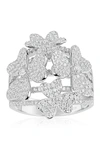 Suzy Levian Sterling Silver Cz Multi Flower Ring In White