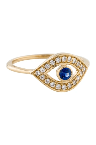 Adornia Fine 14k Yellow Gold Blue Sapphire & Pave Diamond Evil Eye Ring