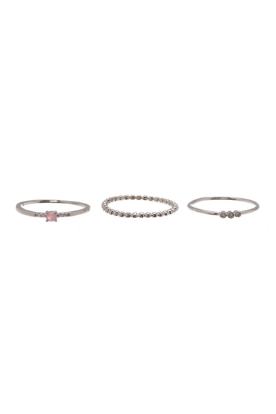 Nordstrom Rack Pack Of 3 Cz Rings In Clear/pink Opal/silver