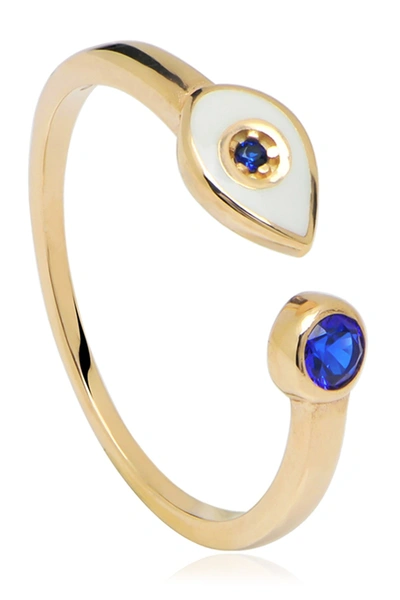 Gab+cos Designs Enamel Evil Eye Adjustable Band Ring In Gold