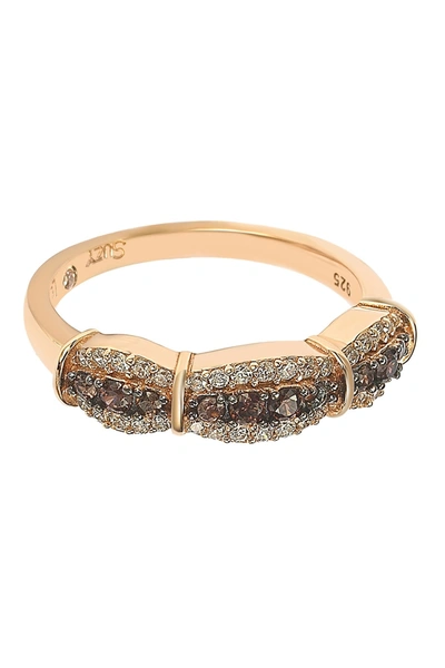 Suzy Levian Rose-tone Sterling Silver Pave Cz Station Ring In Brown