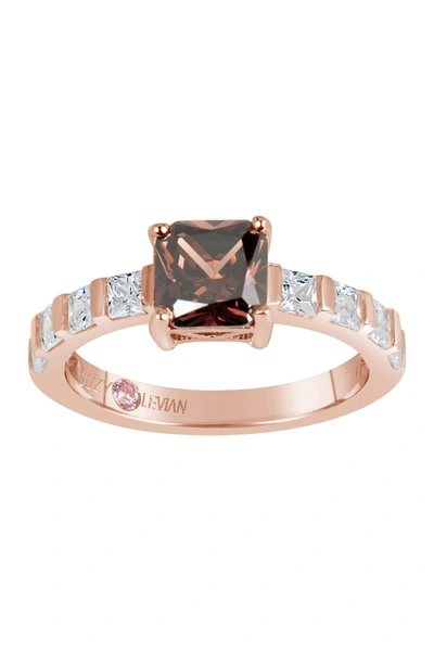 Suzy Levian Prong Set Asscher Cut Cz Solitaire Ring In Brown