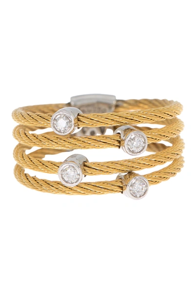 Alor ® 18k Gold Plated Multi Row Cable & Diamond Ring In White