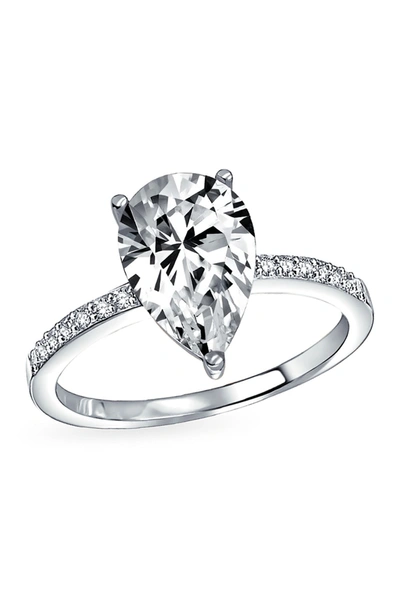 Bling Jewelry Sterling Silver Pear Cz Solitaire Engagement Ring In Grey