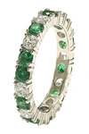 Suzy Levian Sterling Silver Cz Emerald Green Alternating Eternity Band Ring