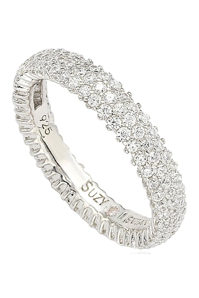 Suzy Levian Sterling Silver Micro-pave White Cz Eternity Band Ring