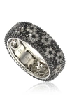 Suzy Levian Sterling Silver Cz Flower Ring In Black