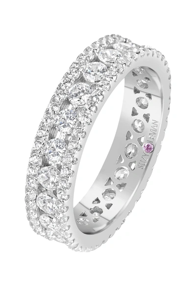 Suzy Levian Sterling Silver Cz White Three Row Modern Eternity Band Ring