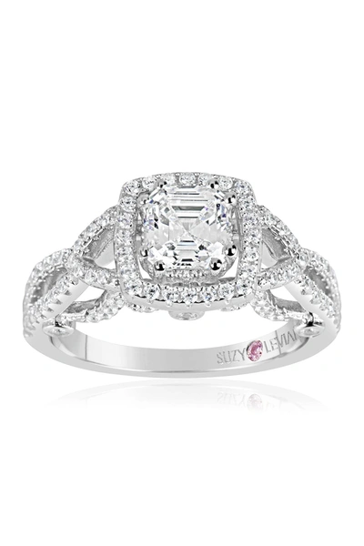 Suzy Levian Sterling Silver Asscher-cut White Cz Ring