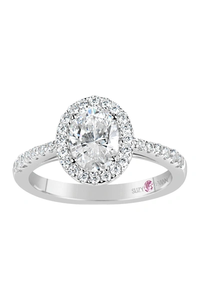 Suzy Levian Sterling Silver Oval Cz Engagement Ring In White