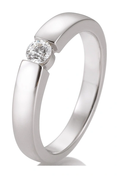 Breuning 14k White Gold Flush Set Diamond Solitaire Ring In Silver
