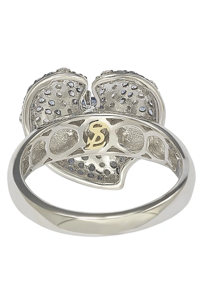 Suzy Levian Sterling Silver Sapphire & Diamond Accent Whimsical Heart Ring In Blue
