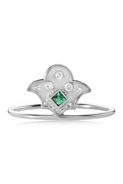 Legend Amrapali Silver Sterling Silver Heritage Amulet Emerald & Diamond Ring