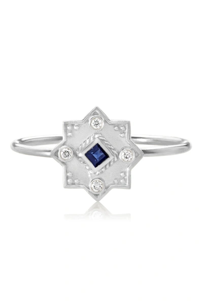 Legend Amrapali Silver Sterling Silver Heritage Star Of Lakshmi Blue Sapphire & Diamond Ring