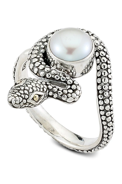 Samuel B Jewelry Samuel B. Sterling Silver & 18k Yellow Gold 9mm White Freshwater Pearl Snake Ring