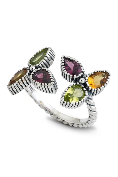 Samuel B Jewelry Sterling Silver Multi Color Pear Shape Bypass Ring