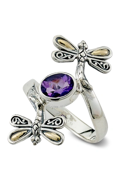 Samuel B Jewelry Sterling Silver & 18k Gold Amethyst Dragonfly Bypass Ring In Purple