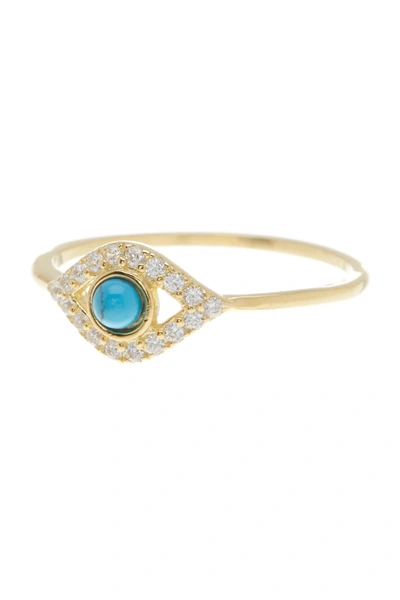 ADORNIA 14K YELLOW GOLD PLATED TURQUOISE & SWAROVSKI CRYSTAL ACCENTED EVIL EYE RING,816819025949